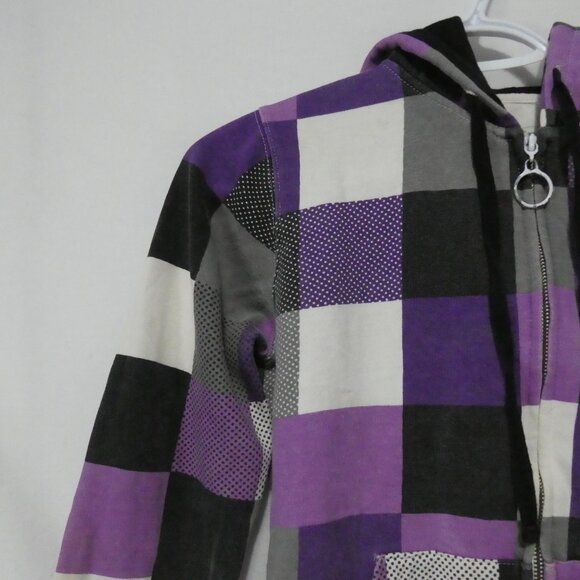 WEST FORTYNINE | medium | Checkered Hoodie With Zip - Hood - Thumbholes *stains - Picture 4 of 16